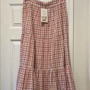 Sezane Pink Checkered Midi Skirt